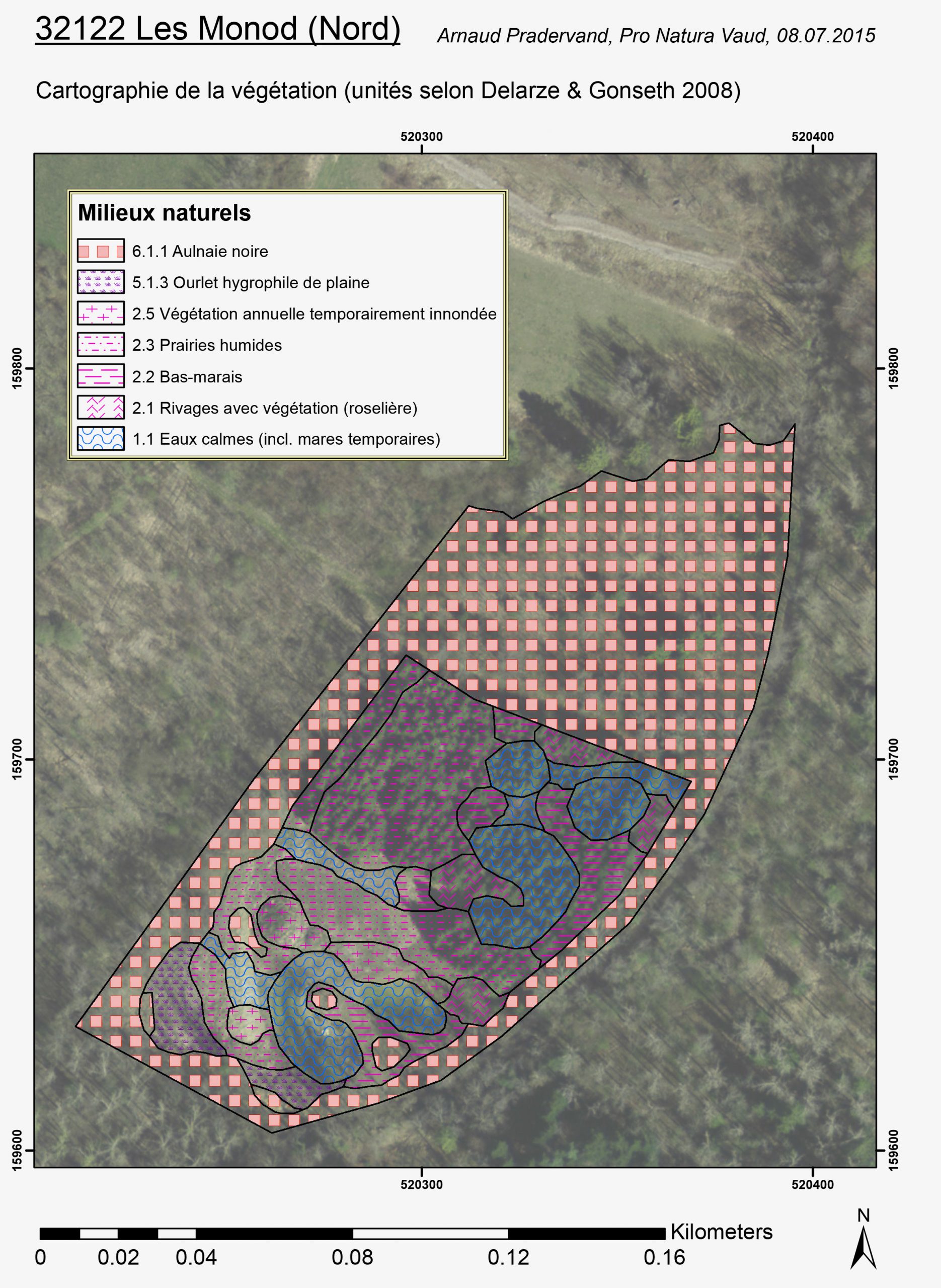 Carte de végétation, réserve des Monods, PNVD. AP 2015