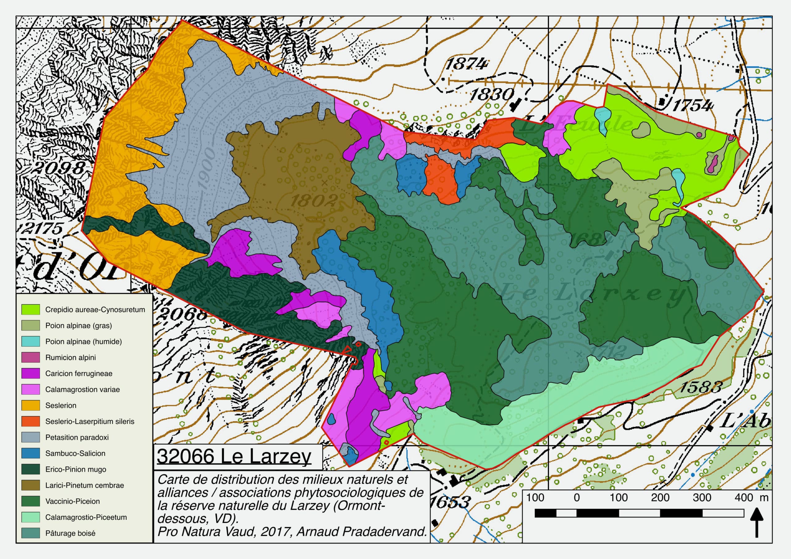 Carte de végétation, réserve du Larzey, PNVD. AP 2017
